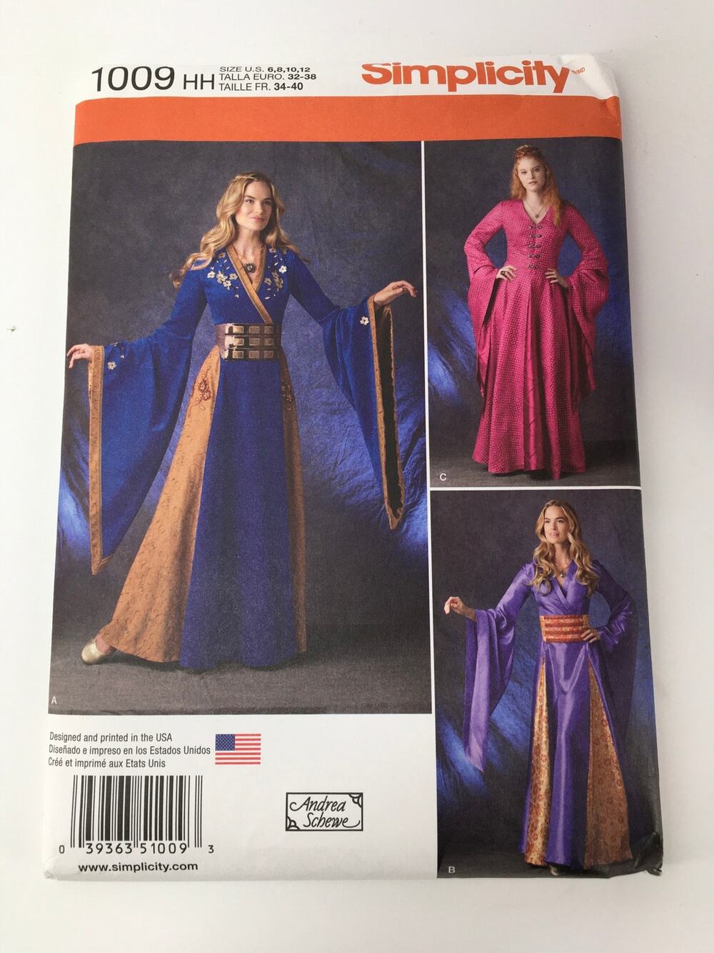 Simplicity Sewing Pattern 1009 Medieval Elven Arwen Cersei Costume 6-12 UNCUT